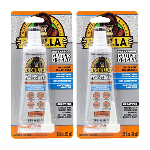 Gorilla 100% Silicone Caulk, Waterproof Sealant, 2.8oz Squeeze Tube (Pack of 2) – Clear -10 Year Mold Resistant Kitchen, Window, Bath, Marine, Door and More - color: Clear, size: 2 - Pack