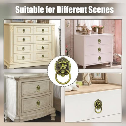 5 Pcs Antique Cabinet Drawer Knobs Pulls with Screws, Vintage Bronze Drop Ring Handles Knobs Hardware for Dresser Cupboard Closet Jewelry Box (Lion Head) - style: Lion Head
