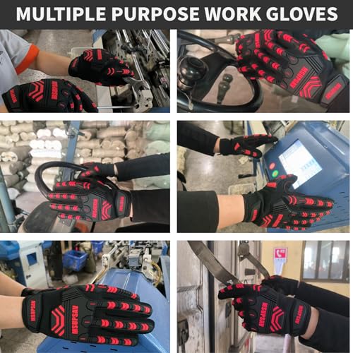 Work Gloves,Mechanics TPR Impact Glove,Anti-Vibration,Heavy Duty Impact Protection,Touchscreen Capable,Medium,Red+Black - color: Red+black, size: Medium