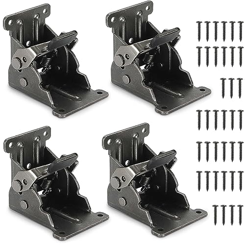 4 Pack Folding Brackets for Table Bed Leg Feet, Self-Lock Hinge Hardware with Screws, Lock Extension Support Foldable Bracket for Furniture Leg, Cabinet, Workbench - size: Pack of 4
