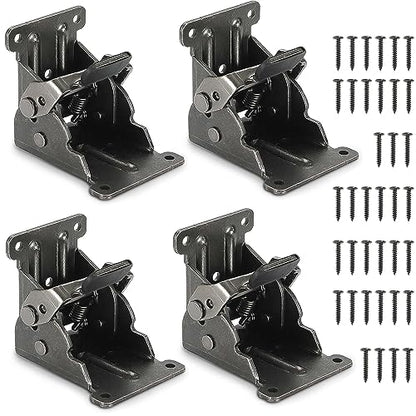 4 Pack Folding Brackets for Table Bed Leg Feet, Self-Lock Hinge Hardware with Screws, Lock Extension Support Foldable Bracket for Furniture Leg, Cabinet, Workbench - size: Pack of 4
