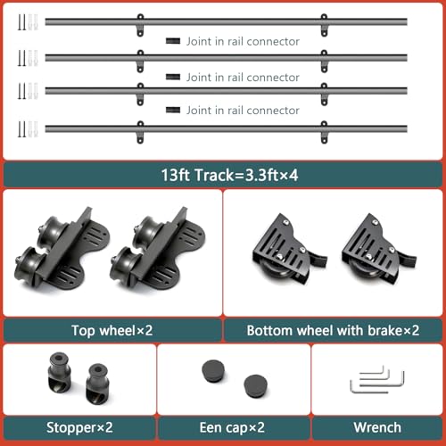 13FT Sliding Library Ladder Hardware Kit, Black Retractable Rolling with Braking Casters, Adjustable to Stand Upright, MAX Load 300lbs，No Ladder - size: 13FT ladder kit