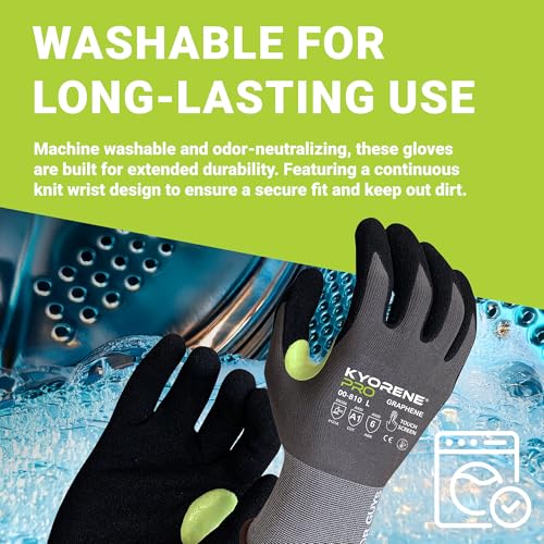 Armor Guys 00-810 Kyorene Pro Graphene Black Nitrile Work Gloves (ANSI Cut Level A1) – Touchscreen Compatible, Ergonomic, Light Gloves for Gardening, Warehousing & Maintenance – X-Large (12 pairs) - size: X-Large (Pack of 12)