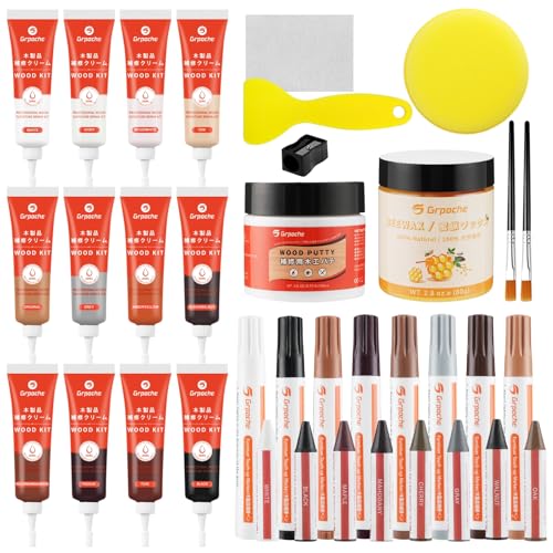 Wood Furniture Repair Kit,Set of 36 Laminate Floor Repair Kit, Touch Up Markers with Wood Putty, Beeswax Repair Scratch, Cracks, Hole, Discoloration for Floor, Table, Door, Cabinet - size: 0.74 Ounce (Pack of 36)
