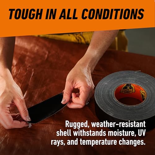 Gorilla Duct Tape, Black Tape, 1.88" x 50 yd (Pack of 1) - Heavy Duty and Weather Resistant for Indoor or Outdoor - size: 1 Pack