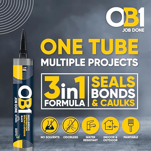 OB1 Universal Caulk Sealant & Adhesive Black 10.1oz | Professional Grade Premium All-in-One Advanced Hybrid 3-in1 | Water Resistant Internal & External | Shrink Crack UV & Fade Resistant | 1 Cartridge - color: Black, size: 10.1oz