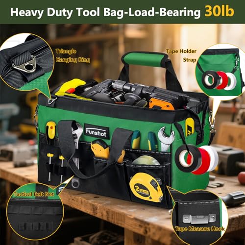 Tool Bag,Gifts for Men Dad Husband Him Christmas 18 Inch Heavy Duty Tool Bags With Wide Mouth and Adjustable Shoulder Strap Ideal for DIY Enthusiasts,Home Repairs,Craftsmen and Electricians - size: 18"L x 9"W x 10"H