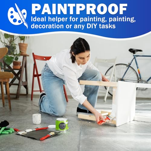 24 Pack 12 x 9 ft 0.4 MIL Large Painter’s Plastic Drop Cloth Painting Sheet-Light & Durable Dust Cover-Clear Plastic Sheet-Plastic Sheeting-Plastic Cover-Paint Drop Cloth- Plastic Floor Protector