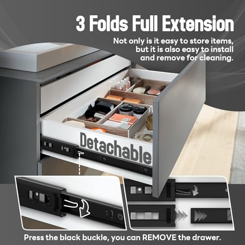 1 Pair Soft Close Drawer Slides Rails 12 14 16 18 20 22 24 Inch 100 lb Load Capacity Side Mount Full Extension Cabinet Runner Self Slow Closing Ball Bearing Metal Dresser Black， 16 inch - color: Soft Close, size: 16 Inch