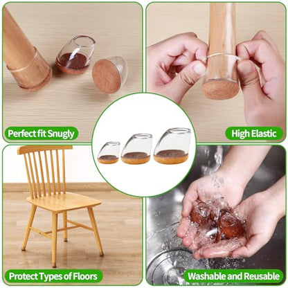 24 PCS Chair Leg Protectors for Hardwood Floors, Round Silicone Cups with Felt Pads for 15-25° Slanted Legs, Table Chair Leg Covers to Protect Floors, Anti-Scratch & Noise(Clear, Fit 1.1"-1.4") - size: L-24PCS-(Fit:1.1"-1.4")-Clear