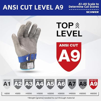Schwer 10 Pcs SlicePro ANSI A9 Cut Resistant Glove PR1706, Stainless Steel Mesh Metal Glove, Food Grade for Kitchen Cooking, Butcher Meat Cutting, Oyster Shucking, Mandoline, Non-PFAS, S - size: Small (Pack of 10), style: 1.0 Steel Wire
