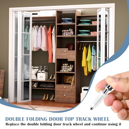 4 Pcs Spring Loaded Bi-Fold Door Hardware Kit - Top Roller Guide Wheel and Pivot for Folding Closet Doors, Bifold Repair Kit