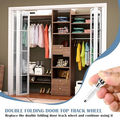 4 Pcs Spring Loaded Bi-Fold Door Hardware Kit - Top Roller Guide Wheel and Pivot for Folding Closet Doors, Bifold Repair Kit