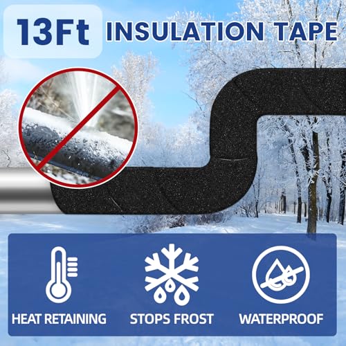 MAXKOSKO Pipe Insulation Tape, 13 Ft x 2 in Outdoor Water Pipe Wrap Insulation Roll, Foam Insulated Wrap Self-Adhesive for Pipe Freeze Protection, Heat Tape for Water Pipes, Copper PVC AC Line - style: 2 in x 13 ft