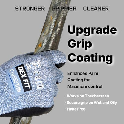 DEX FIT Level 5 Extreme Cut Resistant Gloves Cru553 Thin, Non-Slip Power Grip, Professional Grade 3D Comfort Fit, Thin & Lightweight, Breathable, Touchscreen Compatible, Itch-Free; Blue XS (6) - color: Blue, size: X-Small(1 Pair)