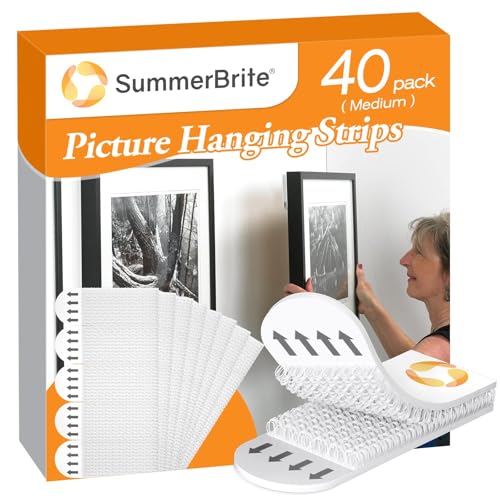 SummerBrite Picture Hanging Strips 40 Strips, Damage Free Removal, Wall Poster Picture Hangers Without Nails, Sticky Hook & Loop Adhesive Strips for Poster/Picture/Home/Office, 20 Pairs/Medium, White - size: Medium 20 Pairs, style: White