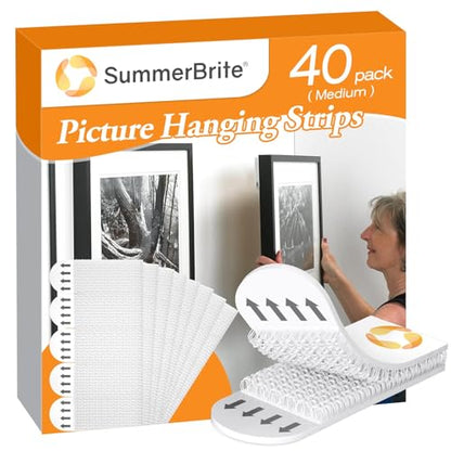 SummerBrite Picture Hanging Strips 40 Strips, Damage Free Removal, Wall Poster Picture Hangers Without Nails, Sticky Hook & Loop Adhesive Strips for Poster/Picture/Home/Office, 20 Pairs/Medium, White - size: Medium 20 Pairs, style: White