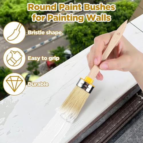 3 Packs Trim Paint Brush for Walls, Round Paint Brushes for Touch up House Wall Edges, Detail Areas Small Repairs Art, Sash, Baseboards and Corners