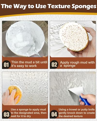 4Pcs Knockdown Texture Sponges, Sponge for Patch/Repair Ceiling Drywall Wall, DIY Painting Ceiling Wall Texture, Round Sponge, Clay sponges for Pottery, Texture Sponges