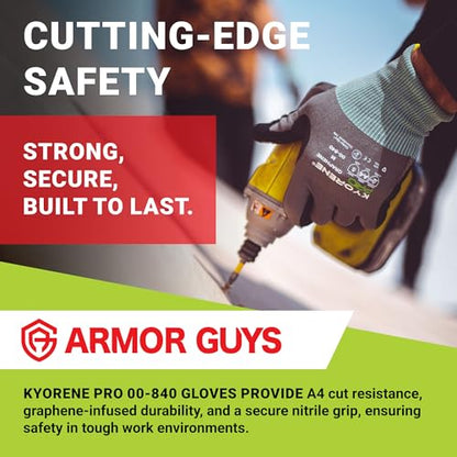 Armor Guys Kyorene Pro 00-840 A4 Cut Resistant Work Gloves - Graphene, Nitrile Grip, Durable, Breathable for Industrial Use - L, 12 Pairs