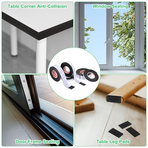 PATIKIL Sponge Rubber Foam Tape, 1 3/16" W x 1/8" t x 16.4ft l Self-Adhesive Foam Insulation Tape Weather Stripping for Window Door Soundproofing Weatherstrip AC Seal Strip, Black - size: 1 3/16" x 1/8" x 16.4ft