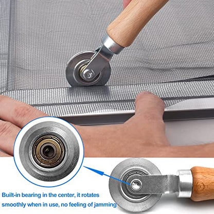 BAYTORY Upgrade Window Screen Repair Kit, Steel/Nylon Roller Tool with Bearing, Spline Removal Hook and 12Pcs Screen Clips Replacement for Installing Door Mesh Screens - style: Nylon & Stainless Steel & Screen Holder Clips & Spline Removal Hook