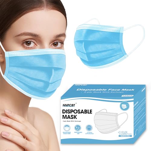 NNPCBT Blue Disposable Face Masks 125 Pack,3-Ply Breathable Mask For Adults,Great For Outdoors,Home, Office, School - color: Adult-125 Pack-blue