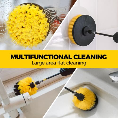 Holikme 6Pack Drill Brush Power Scrubber Cleaning Brush Extended Long Attachment Set All Purpose Drill Scrub Brushes Kit for Grout, Floor, Tub, Bathroom and Kitchen Surface,Scratch Brushes（Yellow） - color: Yellow