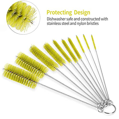 CiaraQ Bottle Cleaning Brushes, 8 Inch Nylon Tube Brush Set, Cleaner for Narrow Neck Bottles Cups with Hook, Set of 10pcs. - color: Yellow, size: 8.0 Inch (10pcs)