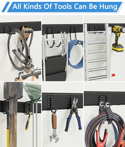 64" Heavy Duty Garage Tool Organizer Wall Mount with 10 Adjustable Metal Hooks, Storage Rack for Garage Organization, Garden Tools, Yard, and Shed Storage, Holds up to 660 lbs