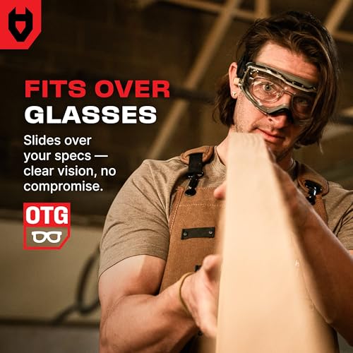 NoCry Anti Fog Safety Goggles Over Glasses For Men And Women — ANSI Z87.1 Premium Anti Scratch & UV380 — Eye Protection with Panoramic Lens & Adjustable Strap — Perfect Dust Goggles for Chemistry Lab - style: Premium Goggles