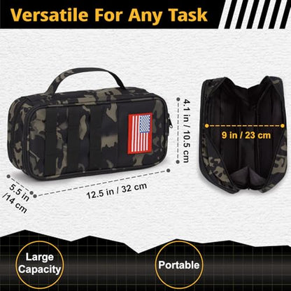 Tactical Tool Bag for Men,Wide Mouth Tool Pouch with Water-Resistant, Multi-purpose Range Bags with Zipper Handle,Heavy Duty Small Tool box organizer for Repairman, Carpenters, Handyman - color: Camo Black
