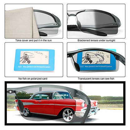YIMI Men Photochromic Polarized Sports Sunglasses Cycling Fishing Driving Glasses UV Protection Eyeglasses Anti Glare Eyewear - color: 8003 Gun Color