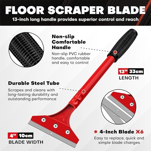 12PCS Drywall Tools Set - Stainless Steel Putty Kit with 1"-8" Knives, 8"-10" Taping Knife, 6.5" Bucket Scoop, 8-in-1 Painter Scraper, 12" Mud Pan, 13" Floor Scraper Blade with 4" Replacement Blades