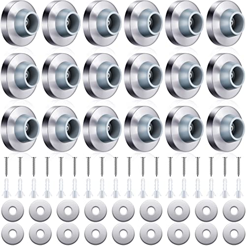 Pangda Concave Wall Door Bumper Stop Silver Stainless Steel Wall Door Bumper with 1-1/8 Inch Gray Round Rubber Protector Stops(Silver,18 Pieces) - color: Silver