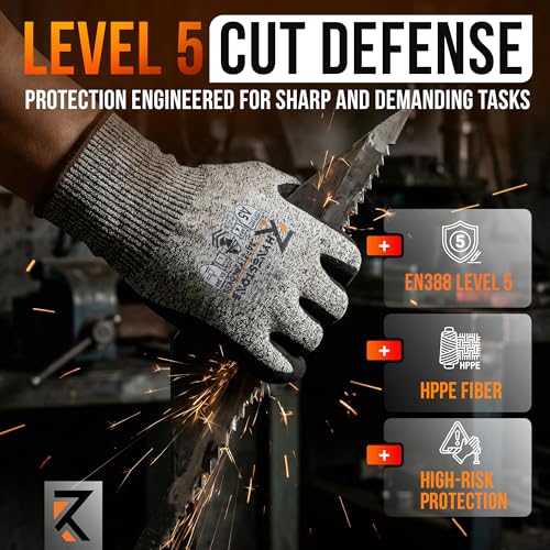 RhyneStone Level A5 Cut Resistant – Safety Work Gloves for Construction, Gardening & Sharp Material Handling - size: Small