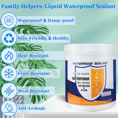 Invisible Waterproof Sealant & Transparent Coating - 70.6 oz Liquid Leak Repair for Roof, Walls, Bathroom, Kitchen | Indoor/Outdoor Use with 3 Brushes | Anti-Leakage & Crack Protection - color: Transparent-70.6 oz