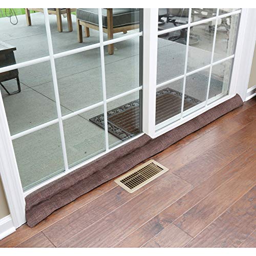 HOME DISTRICT Sliding Door Draft Stopper - Glass Door Draft Blocker, Patio Under Door Draft Stopper, Door Air Blocker Draft Dodger - Approx. 71" Long - Brown Tweed