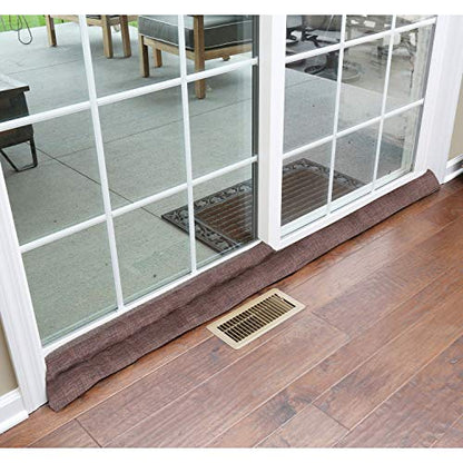 HOME DISTRICT Sliding Door Draft Stopper - Glass Door Draft Blocker, Patio Under Door Draft Stopper, Door Air Blocker Draft Dodger - Approx. 71" Long - Brown Tweed
