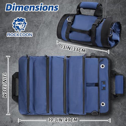 Tool Roll Bag, Heavy Duty Tool Organizer Roll Up, Portable Tool Storage Bag Easily Hanging on the Wall and Car for Professional Mechanics, Electricians, Carpenters, and Hobbyists, Blue