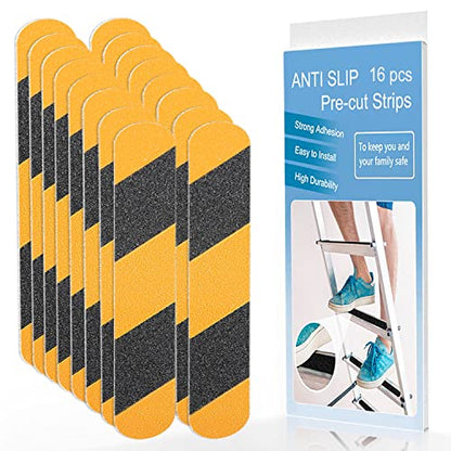 Anti Slip Tape, 16pcs Non Slip Pre-Cut Strips, Treads Safety Non Skid Adhesive Strips for Ladder, Step Stool and Stair (2" x 12", Black/Yellow) - color: Black/Yellow, size: 2" X 12"