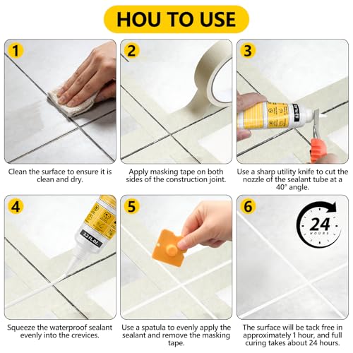 LISRUX Advanced White Silicone Caulk for Kitchen & Bathroom - 6 Pack (3.2 Fl Oz Each) | 100% Waterproof Silicone Sealant | Super Strong Adhesion, Shrink & Crack Proof - size: White-6p