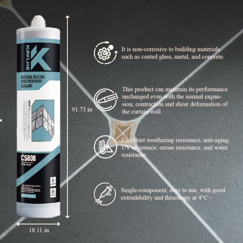 Silicone Caulk & Sealant Clear, Waterproof Silicone Sealant, Shrink & Crack Proof, Silicone Caulking for Kitchen, Bathroom, Interior & Exterior Use, 10.1 FL OZ/300ML