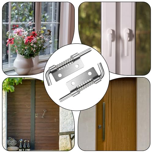 4 Pcs Stainless Steel Flat Pin Hinge Spring Latch, Heavy Duty Sliding Door Lock, Spring Loaded Latch Pin, Movable Spring-Bolt Hinge, Barrel Bolt Latches for Door, Cabinets, Trailer, Chests