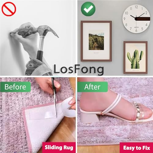 LosFong Heavy Duty Double Sided Tape - Nano Adhesive Mounting Strips for Picture Hanging, Clear & Permanent Bond for Walls, Photos, Decor