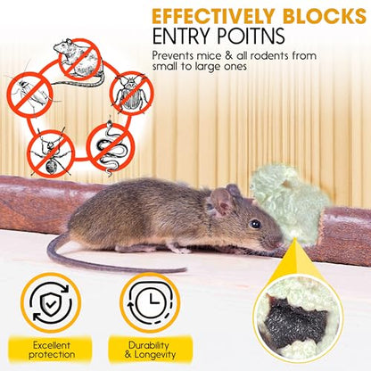 [Upgraded] Rodent Barrier Kit, Steel Wool Included PU Spray Foam Hole Filler for Mice Control 3.2"x7.5’ Rodent Control Fill Fabric, Gloves, Scissors,Gap Blocker in Hole Pipeline Vent in House, Garage - style: 1Pcs Steel Wool + 1Pcs Spray Foam