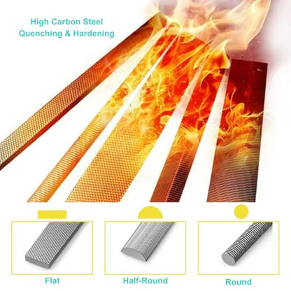 6 Piece Metal Needle File Set - 4-inch,Carbon Steel Files for Metal, Wood & Jewelry | Includes Flat, Warding, Square, Triangular, Round, and Half-Round Files - size: 6pcs 4in