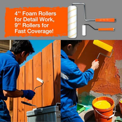 King Origin 31 PCS Paint Roller Kit, Extension Pole (4.75 ft), 4"&9" Paint Roller, Paint Tray & Liners, Brushes | Paint Kit for House Painting Walls | Painting Supplies