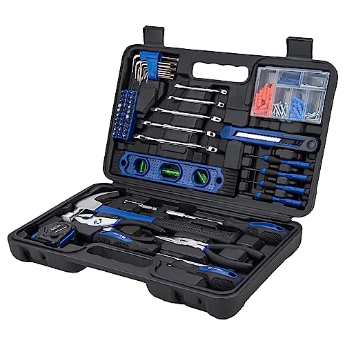 CARTMAN 152-Piece Basic Household Hand Tool Set,with Toolbox Storage Case, All Purpose Home Tool Kit Includes Essential Tools for Office College Repairs Blue - color: Blue