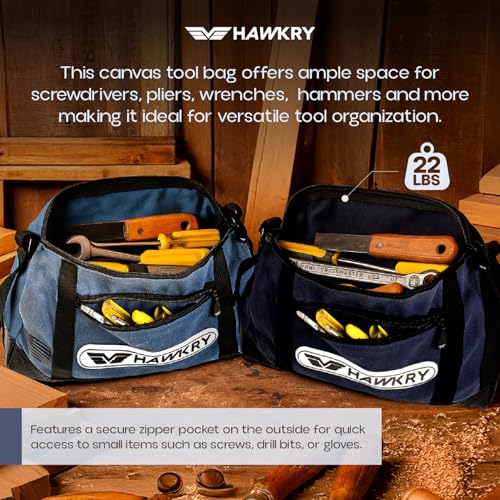 HAWKRY Heavy Duty Canvas Tool Bag Set of 2 – Waterproof Canvas Zipper Pouch, Garden Tool Bag, Construction Bags Heavy Duty, Small Zipper Pouch, Motorcycle Tool, Multipurpose Fishing Bag - color: Blue, White Blue